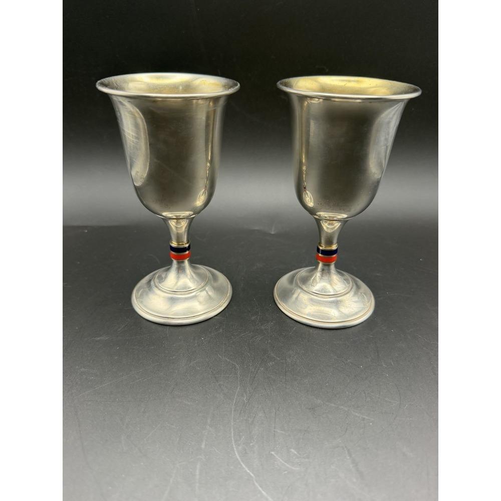 Gucci Italy 925 Sterling Silver Web Stripe Enamel Goblets Pair 288g